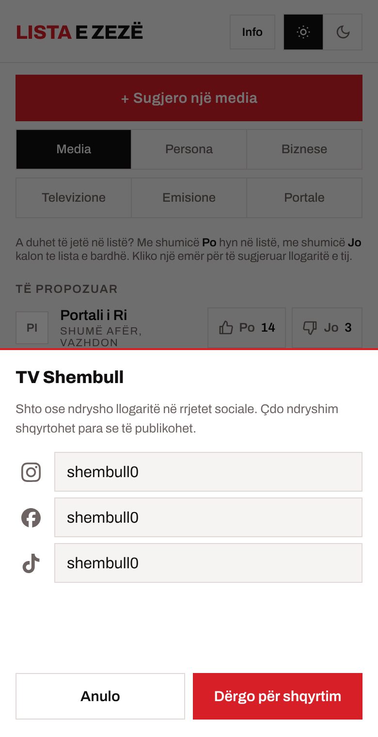 Fushat për llogaritë në Instagram, Facebook dhe TikTok