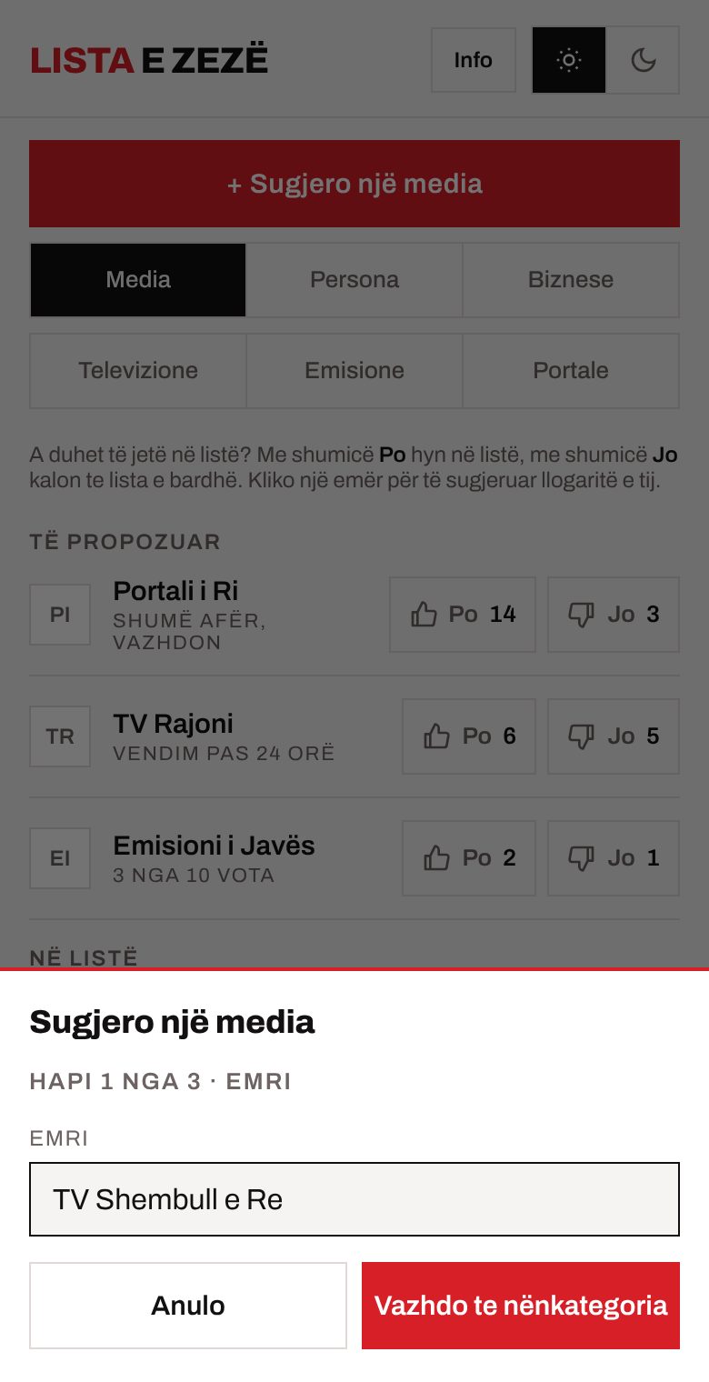 Formulari hap pas hapi për të sugjeruar një emër